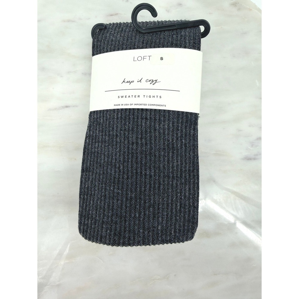 Loft Keep It Cozy Sweater Tights Grey Metallic Ribbed Knit Size Small NWT